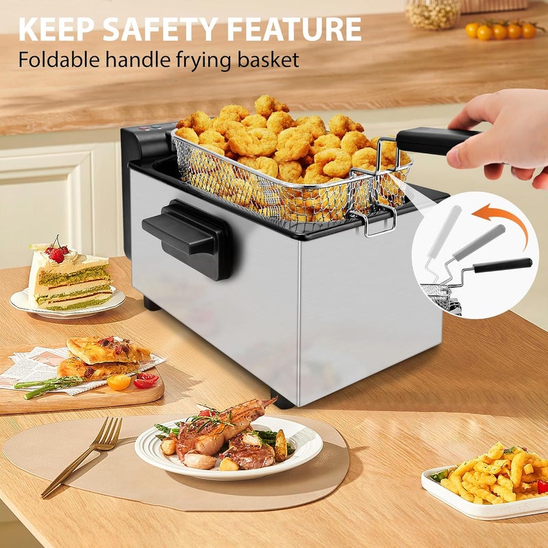 Pukomc Deep Fryer 3 Liter Capacity,1500W Oil Fryer with Adjustable Temperature,Viewing Window,Detachable Frying Basket,Made of Stainless Steel Material and Easy to Clean - Image 5